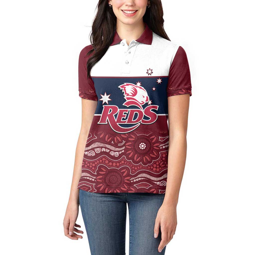 Custom Australia QLD Reds Women Polo Shirt Queensland Aboriginal Art
