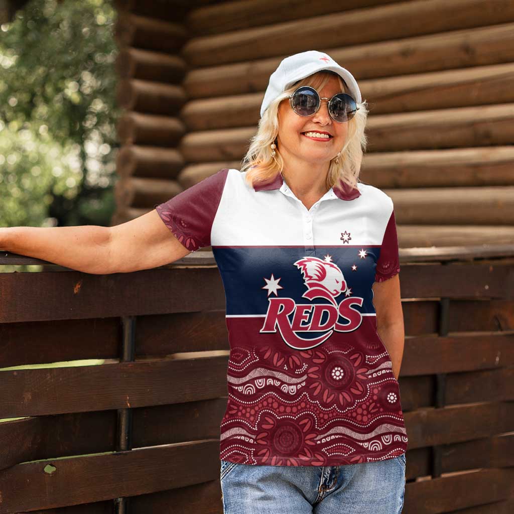 Custom Australia QLD Reds Women Polo Shirt Queensland Aboriginal Art