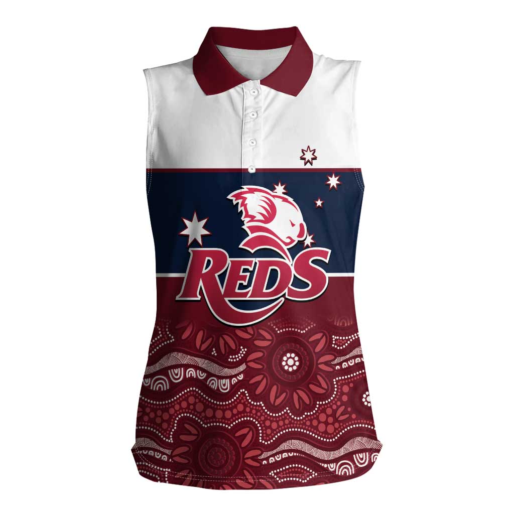Custom Australia QLD Reds Women Sleeveless Polo Shirt Queensland Aboriginal Art
