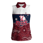 Custom Australia QLD Reds Women Sleeveless Polo Shirt Queensland Aboriginal Art