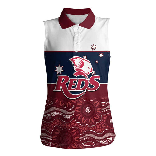 Custom Australia QLD Reds Women Sleeveless Polo Shirt Queensland Aboriginal Art