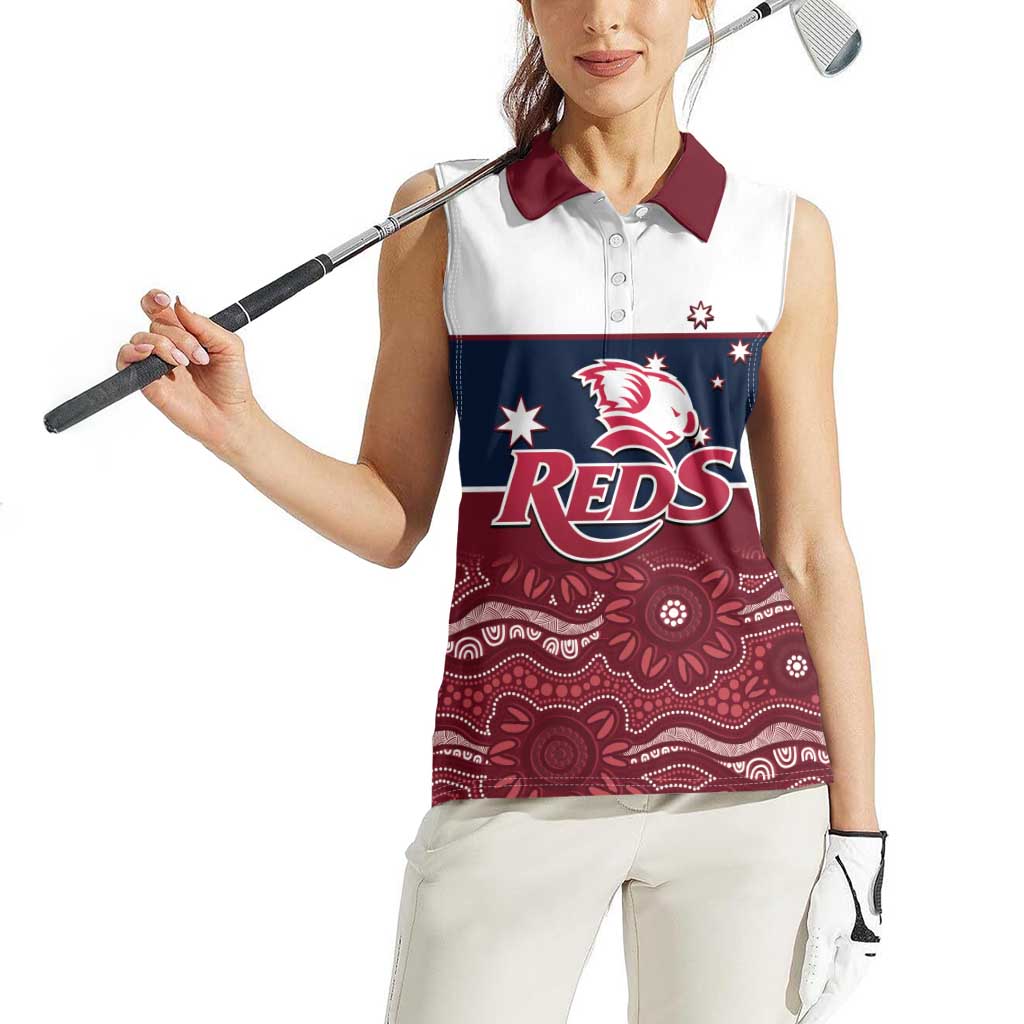 Custom Australia QLD Reds Women Sleeveless Polo Shirt Queensland Aboriginal Art