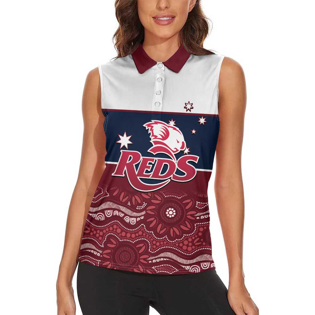 Custom Australia QLD Reds Women Sleeveless Polo Shirt Queensland Aboriginal Art