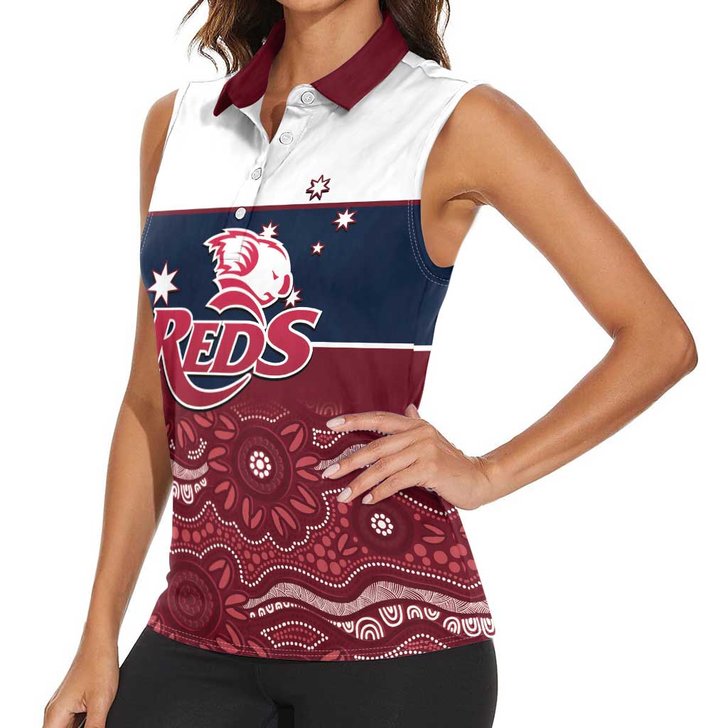 Custom Australia QLD Reds Women Sleeveless Polo Shirt Queensland Aboriginal Art