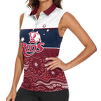 Custom Australia QLD Reds Women Sleeveless Polo Shirt Queensland Aboriginal Art