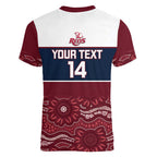 Custom Australia QLD Reds Women V-Neck T-Shirt Queensland Aboriginal Art