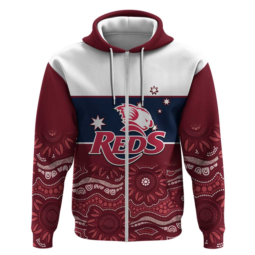 Custom Australia QLD Reds Zip Hoodie Queensland Aboriginal Art