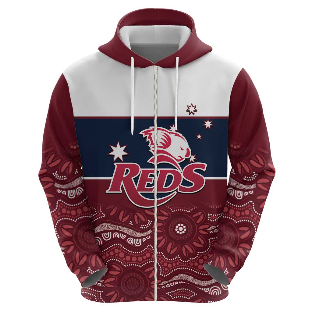 Custom Australia QLD Reds Zip Hoodie Queensland Aboriginal Art