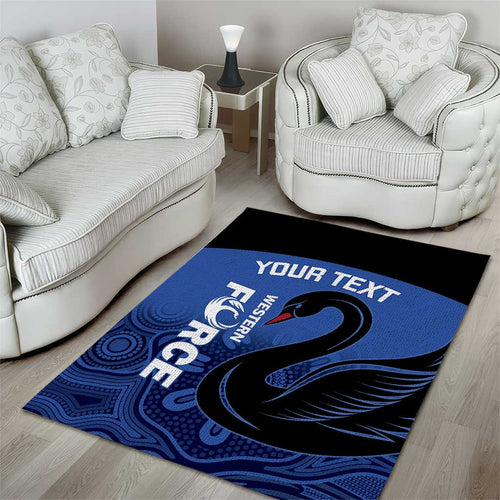 Custom Australia Western Force Area Rug Black Swan Aboriginal Blue Version