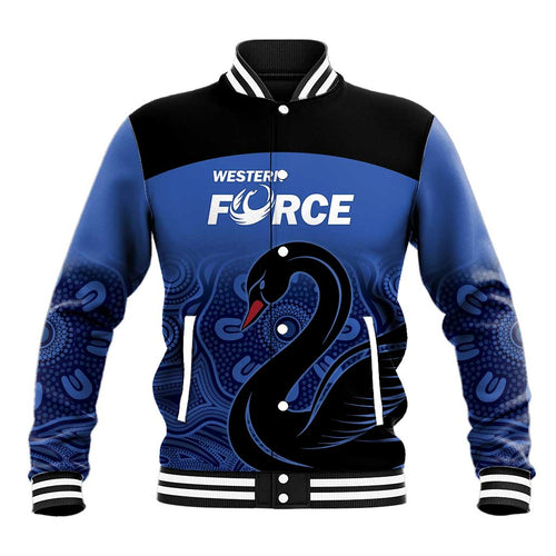 Custom Australia Western Force Baseball Jacket Black Swan Aboriginal Blue Version