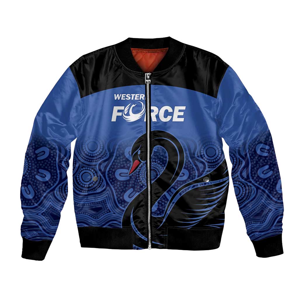 Custom Australia Western Force Bomber Jacket Black Swan Aboriginal Blue Version