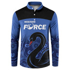 Custom Australia Western Force Button Sweatshirt Black Swan Aboriginal Blue Version