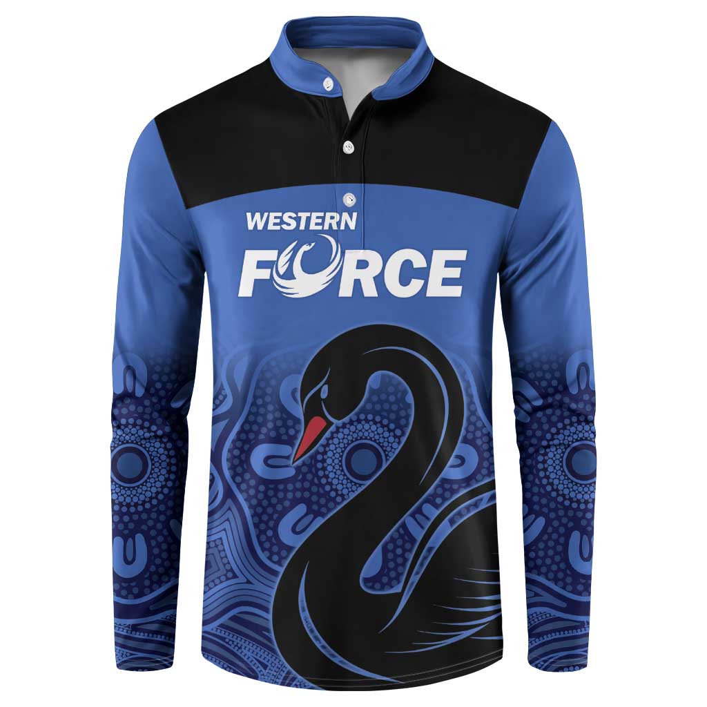 Custom Australia Western Force Button Sweatshirt Black Swan Aboriginal Blue Version