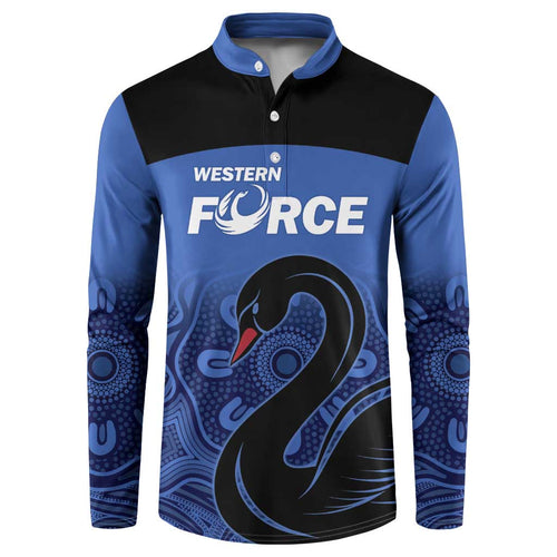 Custom Australia Western Force Button Sweatshirt Black Swan Aboriginal Blue Version