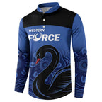 Custom Australia Western Force Button Sweatshirt Black Swan Aboriginal Blue Version