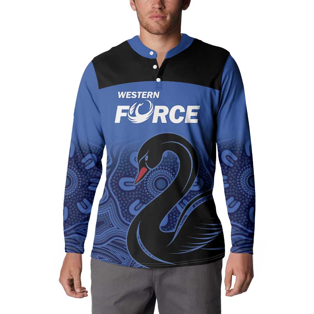 Custom Australia Western Force Button Sweatshirt Black Swan Aboriginal Blue Version