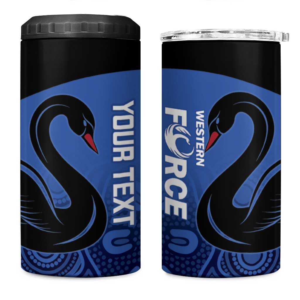 Custom Australia Western Force 4 in 1 Can Cooler Tumbler Black Swan Aboriginal Blue Version