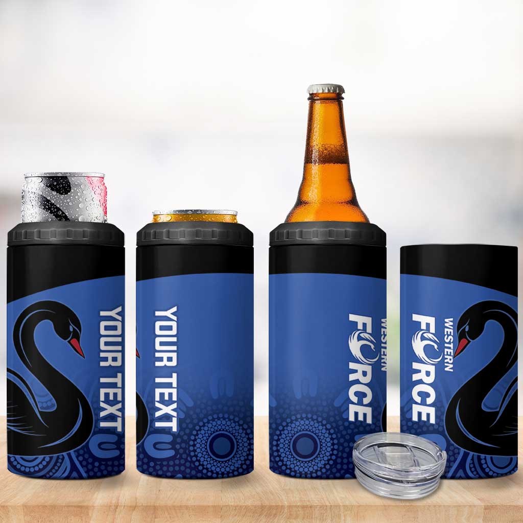 Custom Australia Western Force 4 in 1 Can Cooler Tumbler Black Swan Aboriginal Blue Version