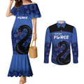 Custom Australia Western Force Couples Matching Mermaid Dress and Long Sleeve Button Shirt Black Swan Aboriginal Blue Version
