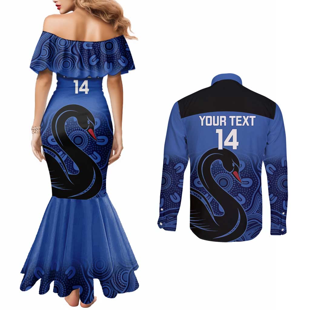 Custom Australia Western Force Couples Matching Mermaid Dress and Long Sleeve Button Shirt Black Swan Aboriginal Blue Version