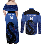 Custom Australia Western Force Couples Matching Off Shoulder Maxi Dress and Long Sleeve Button Shirt Black Swan Aboriginal Blue Version