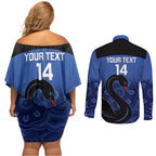 Custom Australia Western Force Couples Matching Off Shoulder Short Dress and Long Sleeve Button Shirt Black Swan Aboriginal Blue Version