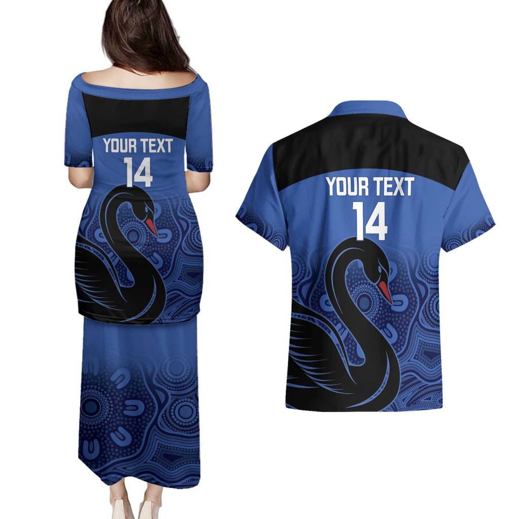 Custom Australia Western Force Couples Matching Puletasi and Hawaiian Shirt Black Swan Aboriginal Blue Version