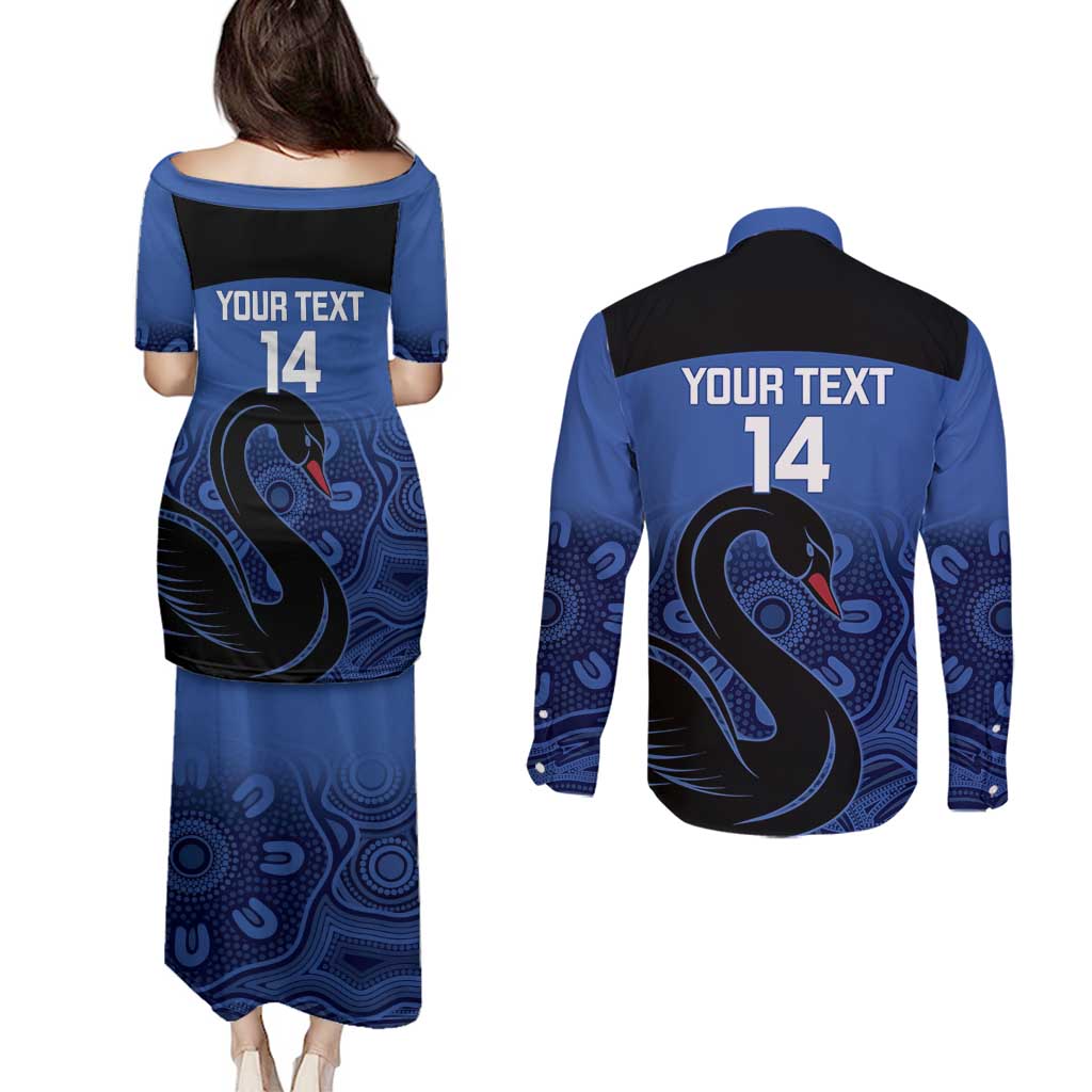 Custom Australia Western Force Couples Matching Puletasi and Long Sleeve Button Shirt Black Swan Aboriginal Blue Version