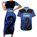 Custom Australia Western Force Couples Matching Short Sleeve Bodycon Dress and Hawaiian Shirt Black Swan Aboriginal Blue Version