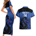Custom Australia Western Force Couples Matching Short Sleeve Bodycon Dress and Hawaiian Shirt Black Swan Aboriginal Blue Version
