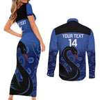 Custom Australia Western Force Couples Matching Short Sleeve Bodycon Dress and Long Sleeve Button Shirt Black Swan Aboriginal Blue Version