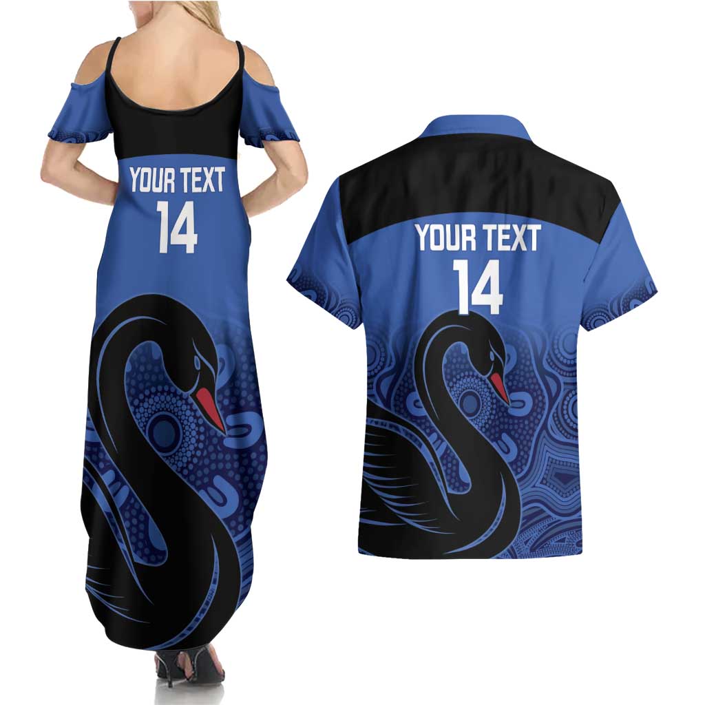 Custom Australia Western Force Couples Matching Summer Maxi Dress and Hawaiian Shirt Black Swan Aboriginal Blue Version