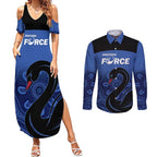 Custom Australia Western Force Couples Matching Summer Maxi Dress and Long Sleeve Button Shirt Black Swan Aboriginal Blue Version