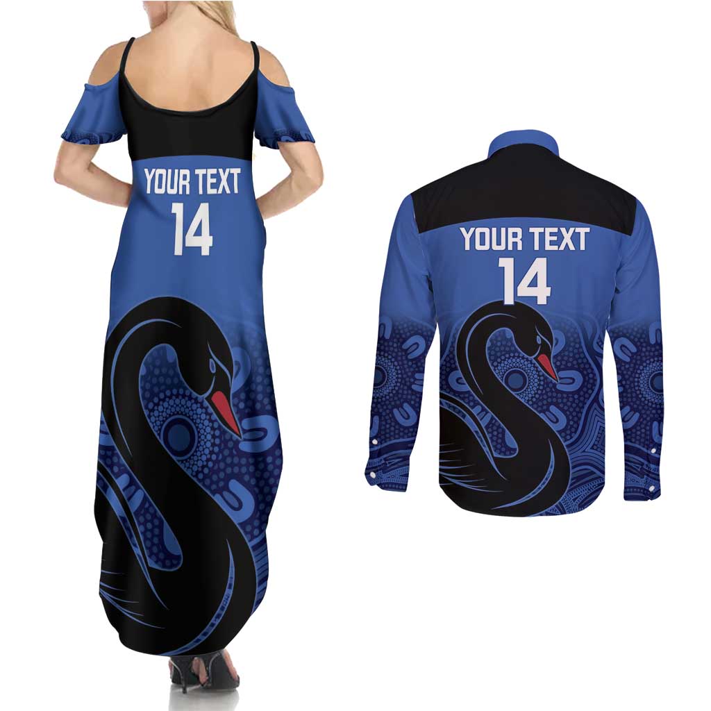 Custom Australia Western Force Couples Matching Summer Maxi Dress and Long Sleeve Button Shirt Black Swan Aboriginal Blue Version