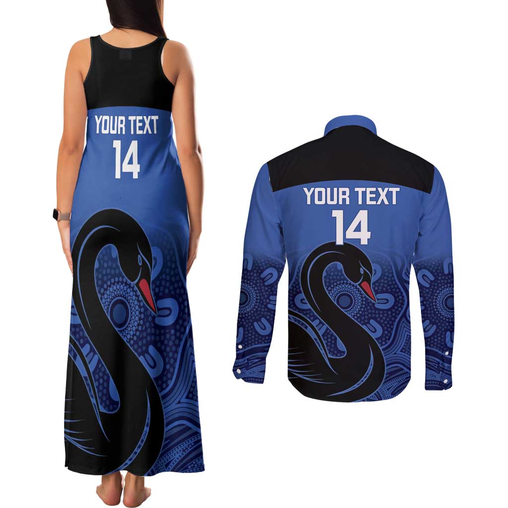 Custom Australia Western Force Couples Matching Tank Maxi Dress and Long Sleeve Button Shirt Black Swan Aboriginal Blue Version