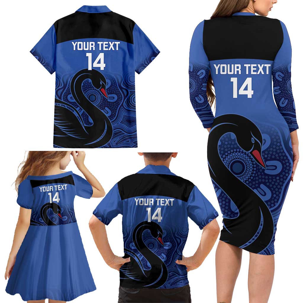 Custom Australia Western Force Family Matching Long Sleeve Bodycon Dress and Hawaiian Shirt Black Swan Aboriginal Blue Version