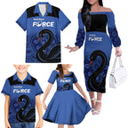 Custom Australia Western Force Family Matching Off The Shoulder Long Sleeve Dress and Hawaiian Shirt Black Swan Aboriginal Blue Version