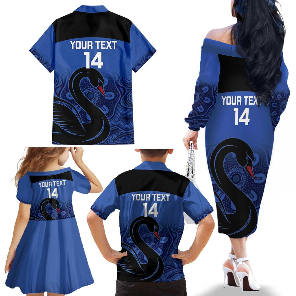 Custom Australia Western Force Family Matching Off The Shoulder Long Sleeve Dress and Hawaiian Shirt Black Swan Aboriginal Blue Version