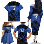 Custom Australia Western Force Family Matching Off The Shoulder Long Sleeve Dress and Hawaiian Shirt Black Swan Aboriginal Blue Version