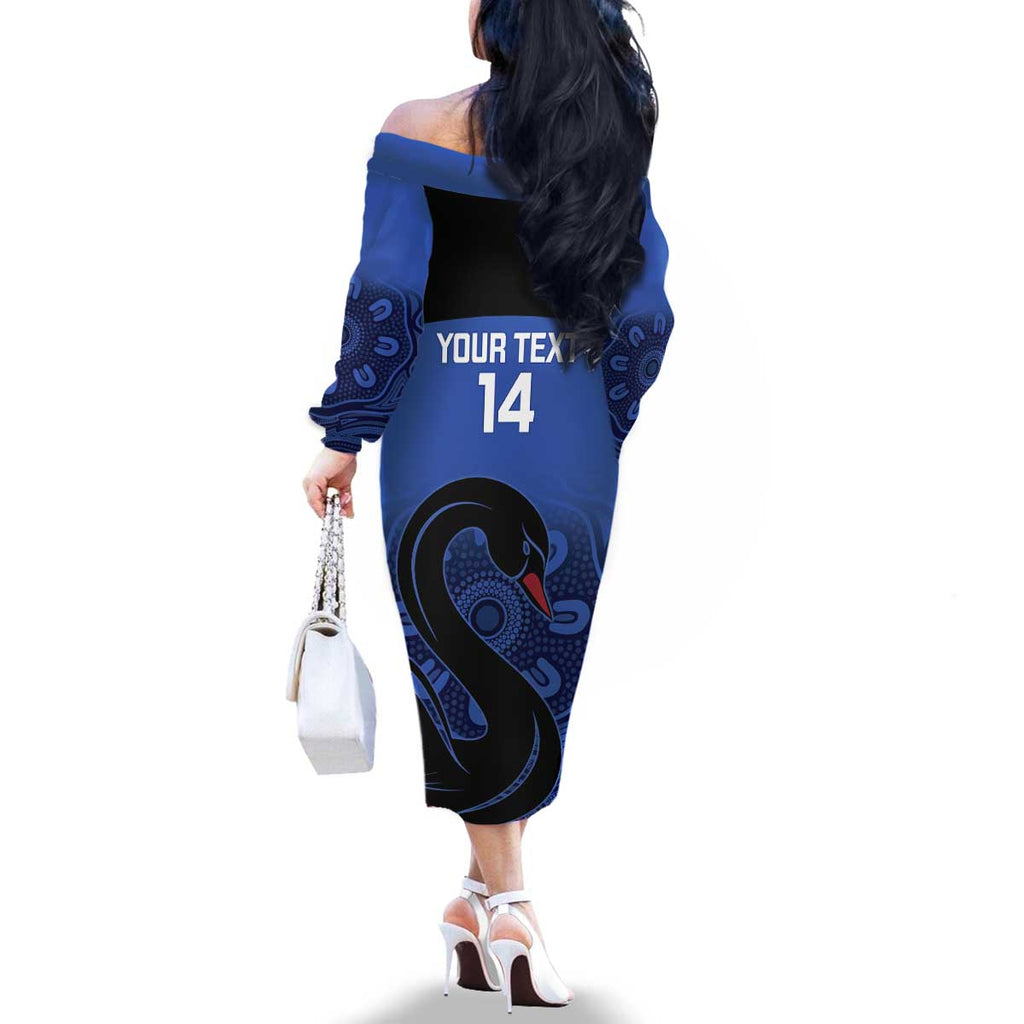Custom Australia Western Force Family Matching Off The Shoulder Long Sleeve Dress and Hawaiian Shirt Black Swan Aboriginal Blue Version