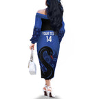 Custom Australia Western Force Family Matching Off The Shoulder Long Sleeve Dress and Hawaiian Shirt Black Swan Aboriginal Blue Version