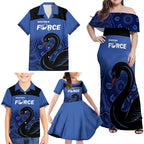 Custom Australia Western Force Family Matching Off Shoulder Maxi Dress and Hawaiian Shirt Black Swan Aboriginal Blue Version