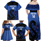 Custom Australia Western Force Family Matching Off Shoulder Maxi Dress and Hawaiian Shirt Black Swan Aboriginal Blue Version