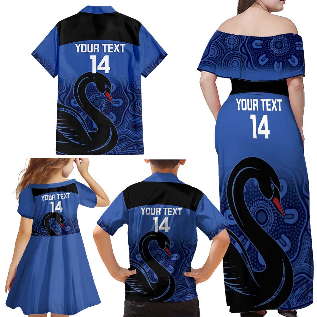 Custom Australia Western Force Family Matching Off Shoulder Maxi Dress and Hawaiian Shirt Black Swan Aboriginal Blue Version