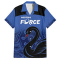 Custom Australia Western Force Family Matching Off Shoulder Maxi Dress and Hawaiian Shirt Black Swan Aboriginal Blue Version