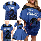 Custom Australia Western Force Family Matching Off Shoulder Short Dress and Hawaiian Shirt Black Swan Aboriginal Blue Version