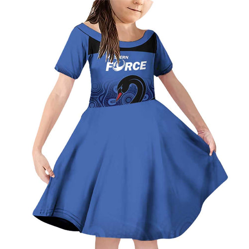 Custom Australia Western Force Family Matching Off Shoulder Short Dress and Hawaiian Shirt Black Swan Aboriginal Blue Version