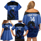 Custom Australia Western Force Family Matching Off Shoulder Short Dress and Hawaiian Shirt Black Swan Aboriginal Blue Version