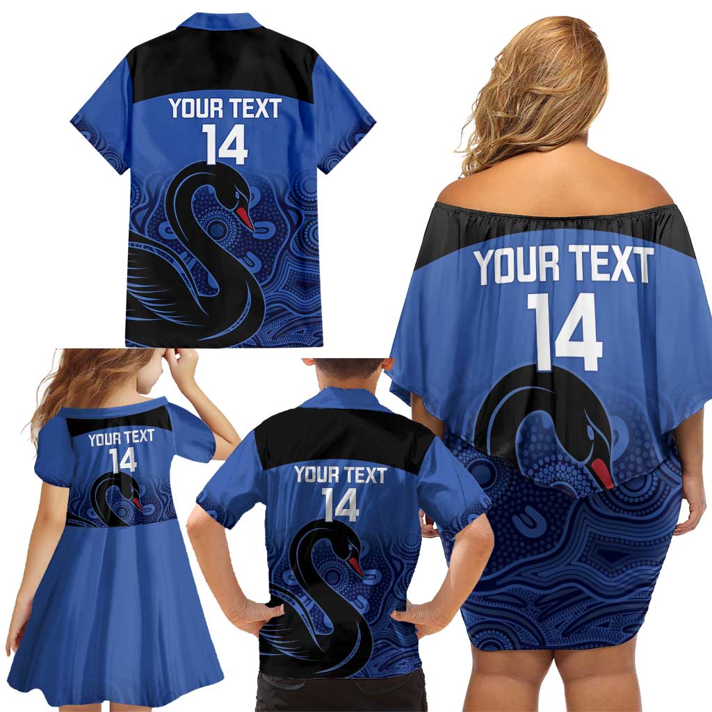 Custom Australia Western Force Family Matching Off Shoulder Short Dress and Hawaiian Shirt Black Swan Aboriginal Blue Version