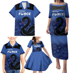 Custom Australia Western Force Family Matching Puletasi and Hawaiian Shirt Black Swan Aboriginal Blue Version